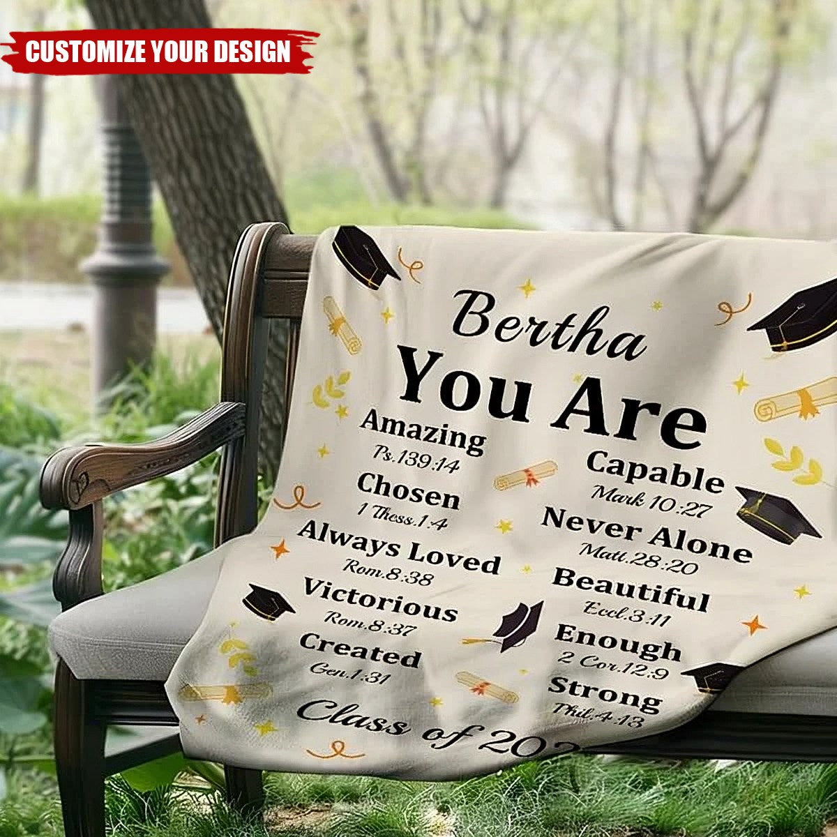 Personalized Graduation Cap Bible Chapter Soft Throw Blanket with Name and Year Home Decor Graduation Inspiring Gift for Christian Graduates