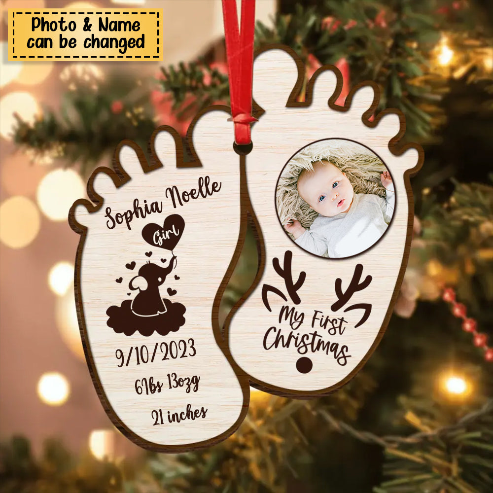 Personalized Baby Photo Wooden Ornament - Christmas Gift Idea For Baby - My First Christmas