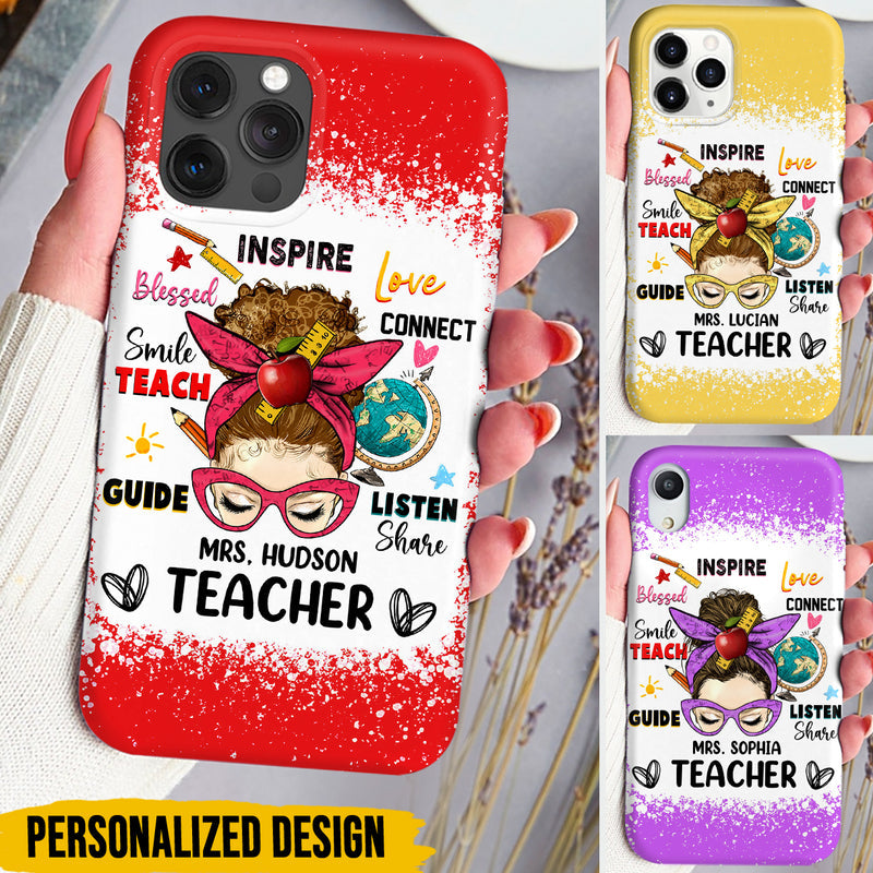 Messy Bun Teacher Counselor Educator Teach Inspire Love Personalized Phone case Perfect Teacher's Day Gift