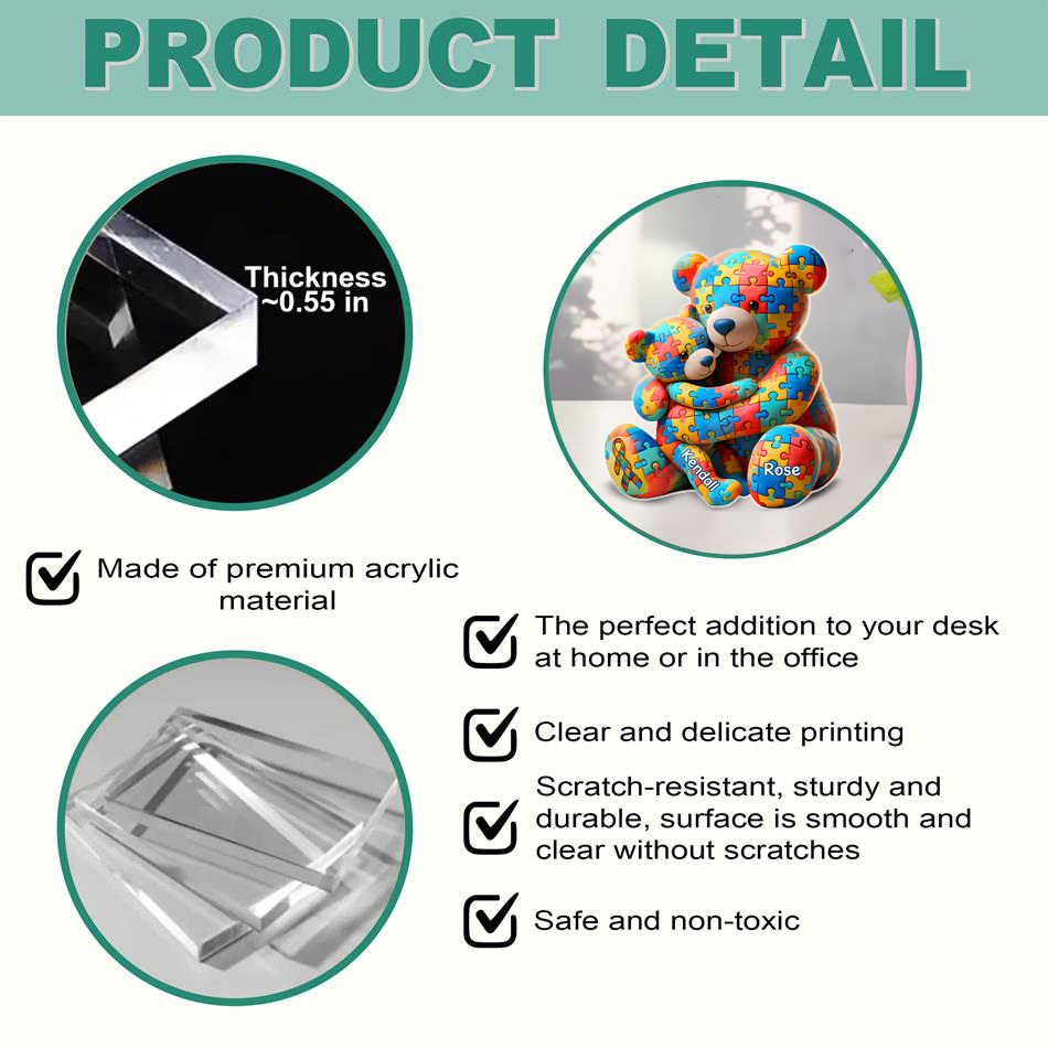 Personalized Gifts For Autism Acrylic Plaque Bear Mother and Kid