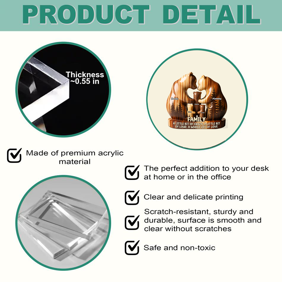 Personalized Bear Family Acrylic Plaque - Gift For Family