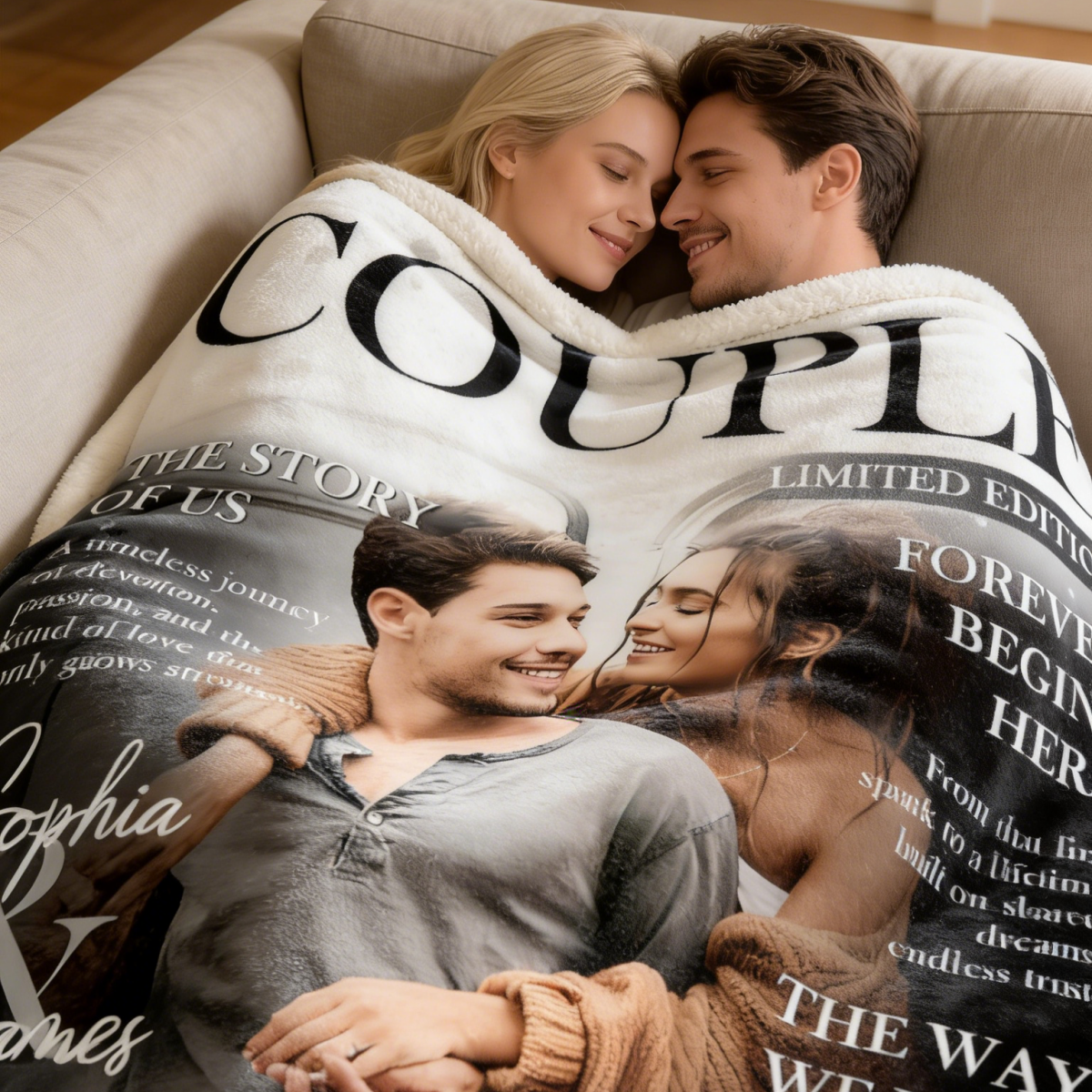 Personalized Love Story Couple Magazine Cover Blanket - Gift For Romantic Couple
