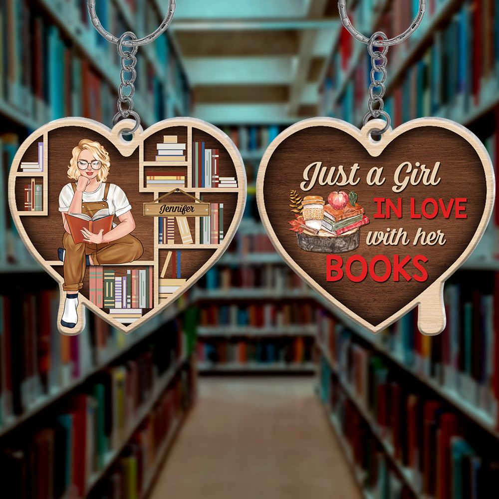 Just A Girl In Love With Her Books-Personalized Keychain- Gift For Book Lover- Book Lover Keychain