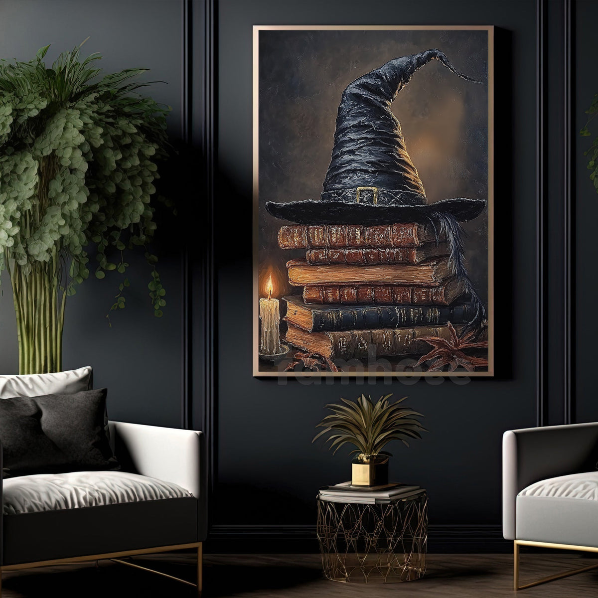 Halloween Witch Books Canvas Painting, Witch’s Wisdom Wall Art Decor, Spooky Season Poster Gift For Witch Lovers