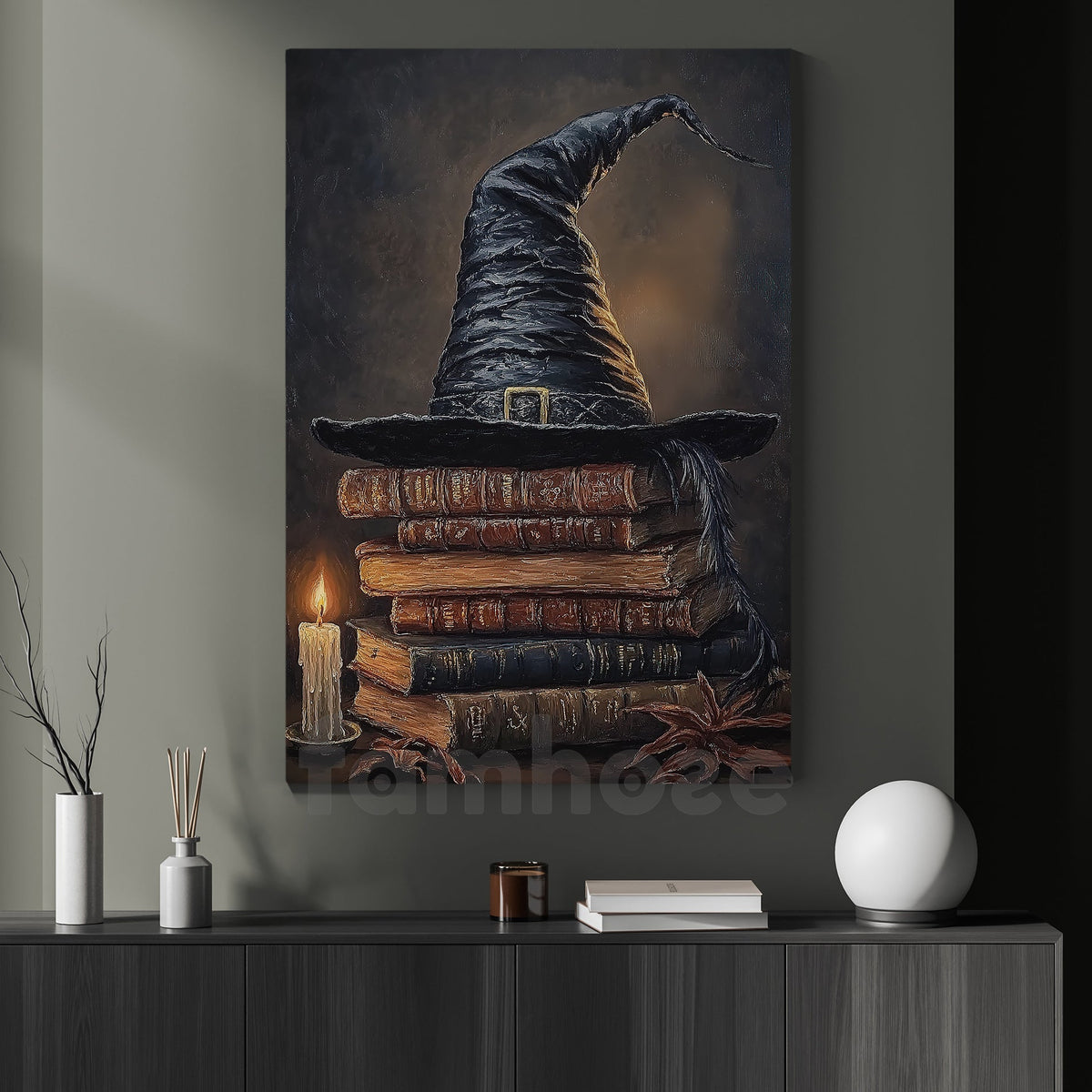 Halloween Witch Books Canvas Painting, Witch’s Wisdom Wall Art Decor, Spooky Season Poster Gift For Witch Lovers