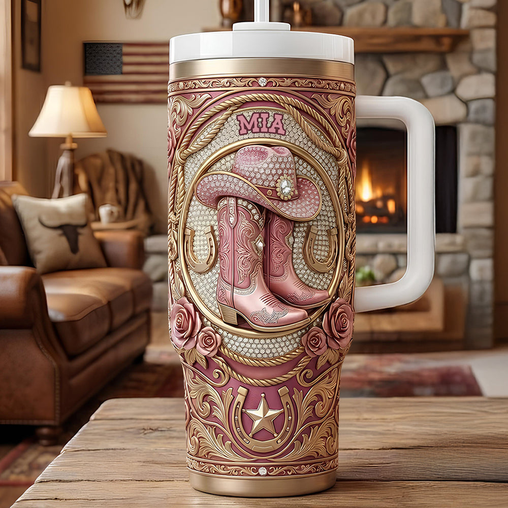Vintage Western Cowgirl 40oz Tumbler - Personalized Gifts For Cowgirl