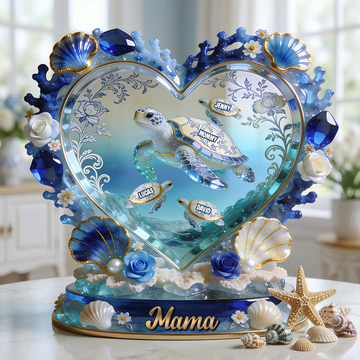 Turtle Mom/Nana Toile De Jouy Acrylic Plaque - Personalized Gifts For Mother