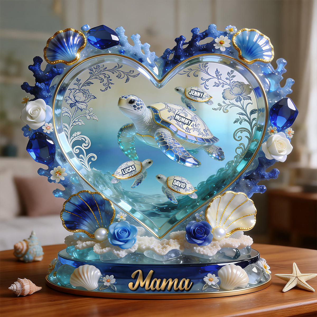 Turtle Mom/Nana Toile De Jouy Acrylic Plaque - Personalized Gifts For Mother