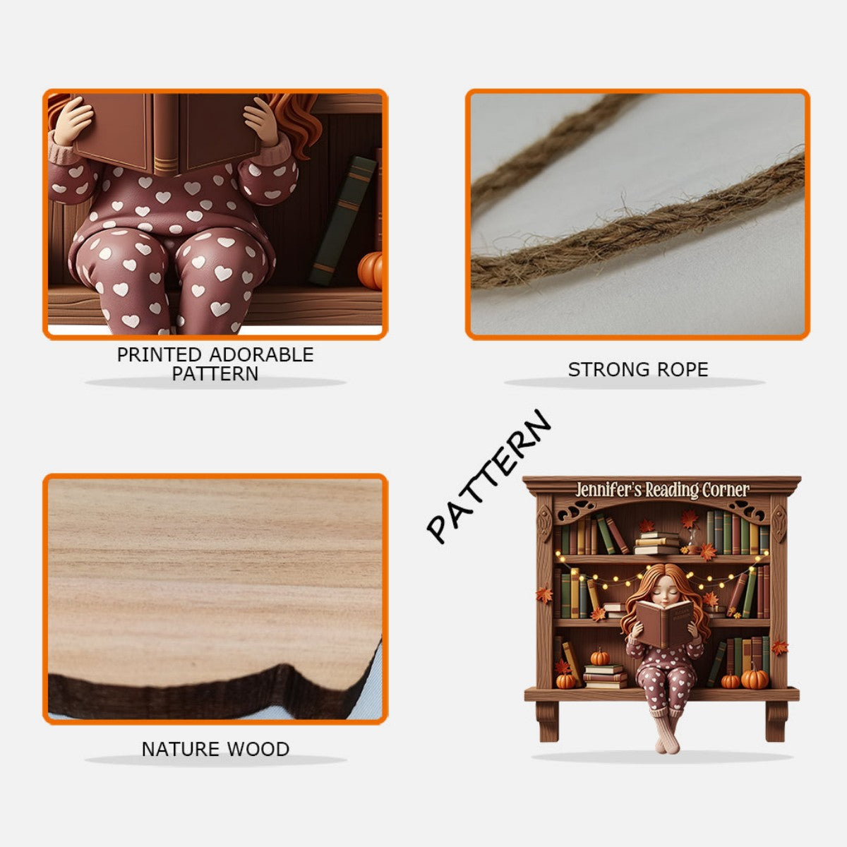 Reading Corner - Personalized Book Custom Shaped Wood Sign