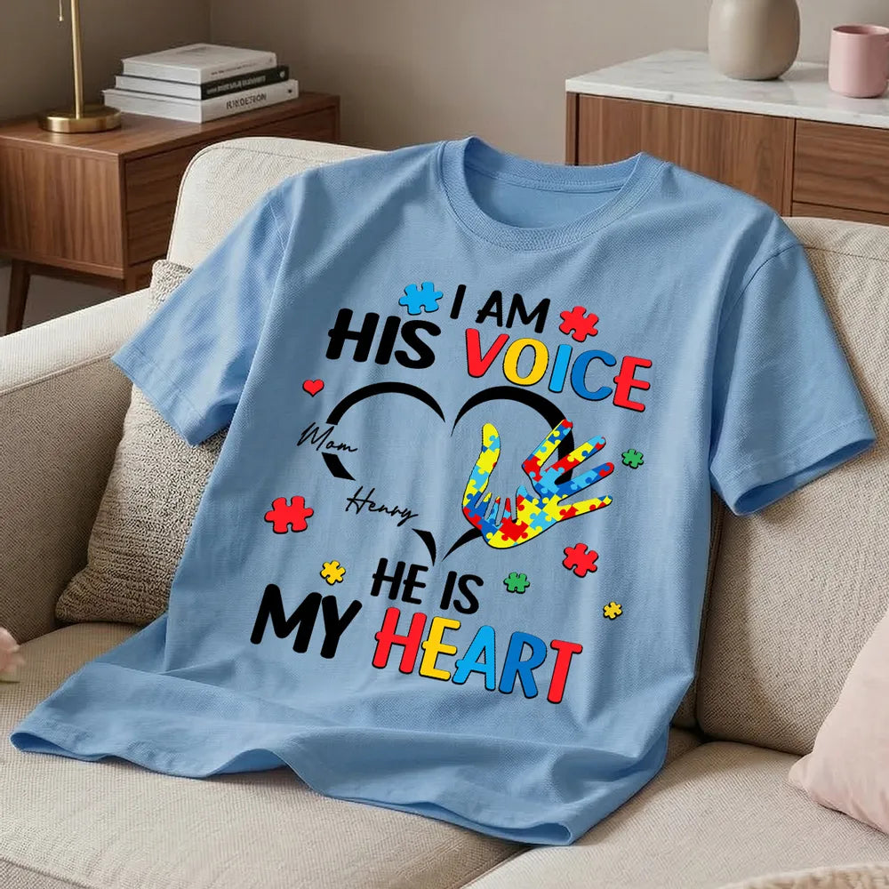 I'm His Voice He's My Heart Autism - Personalized Shirt - Autism Awareness