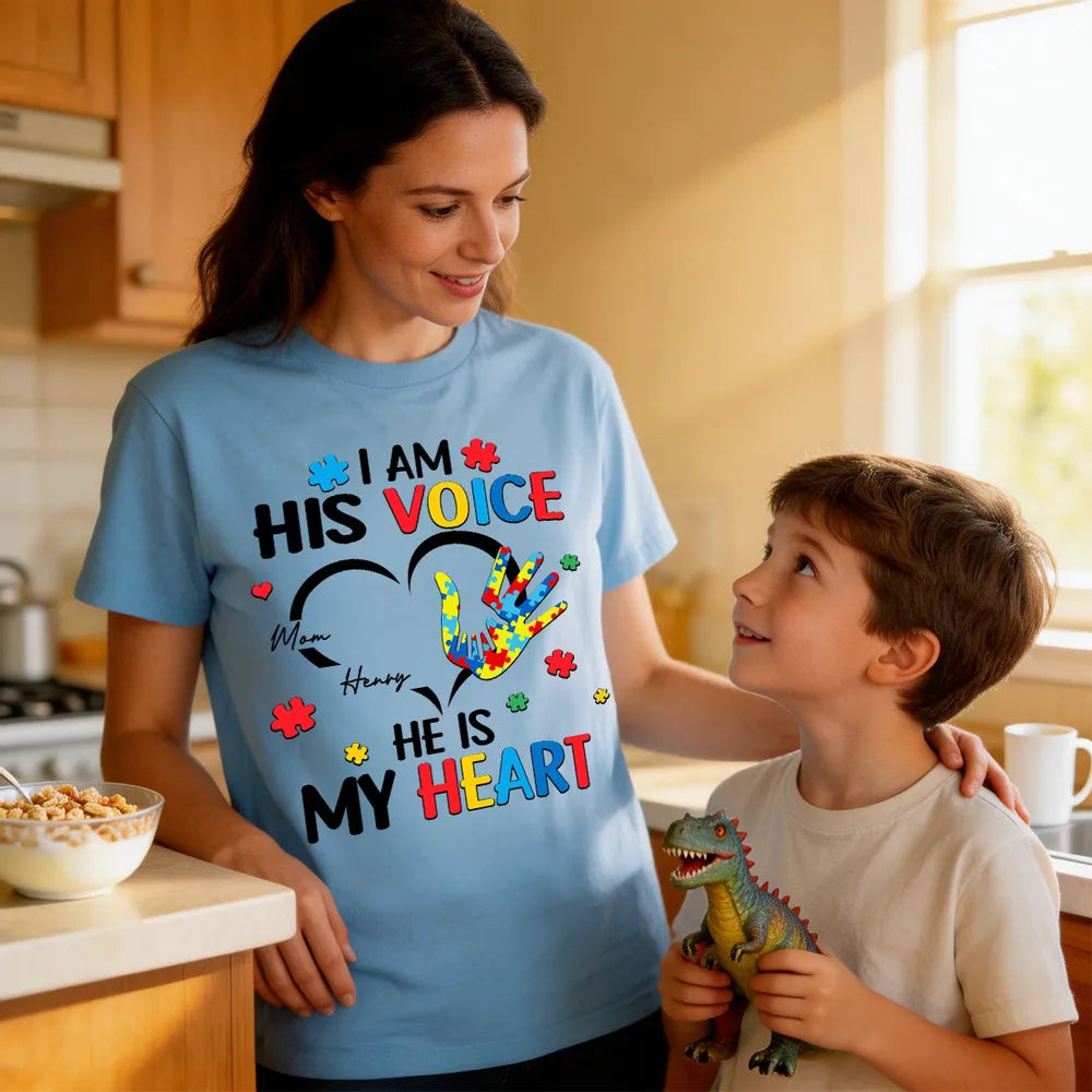 I'm His Voice He's My Heart Autism - Personalized Shirt - Autism Awareness