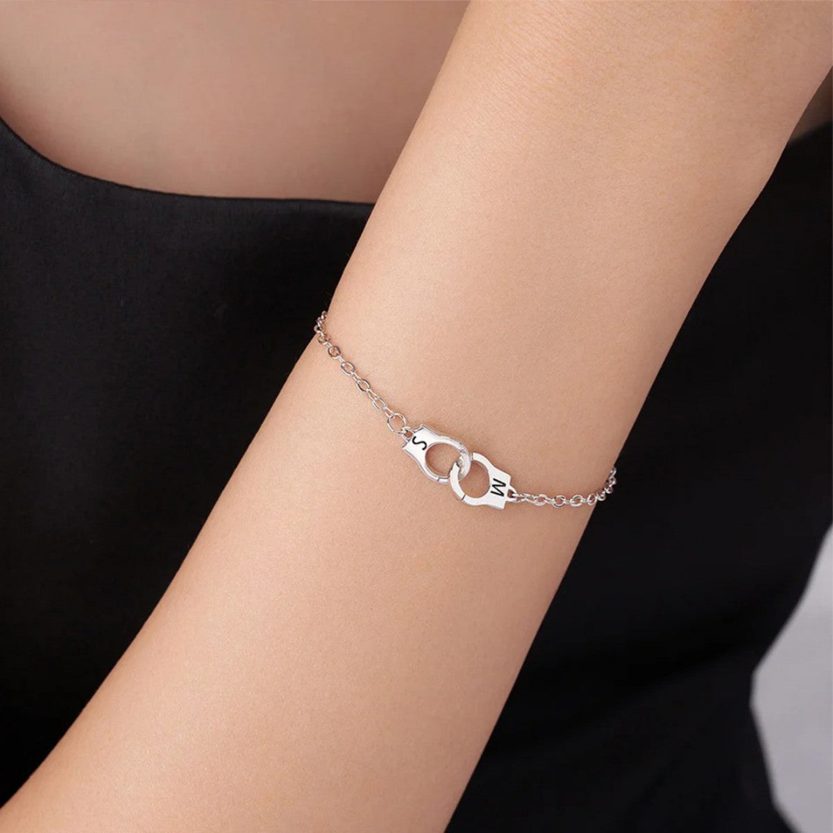 Personalized Handcuff Interlocking Infinity Double Initials Bracelet