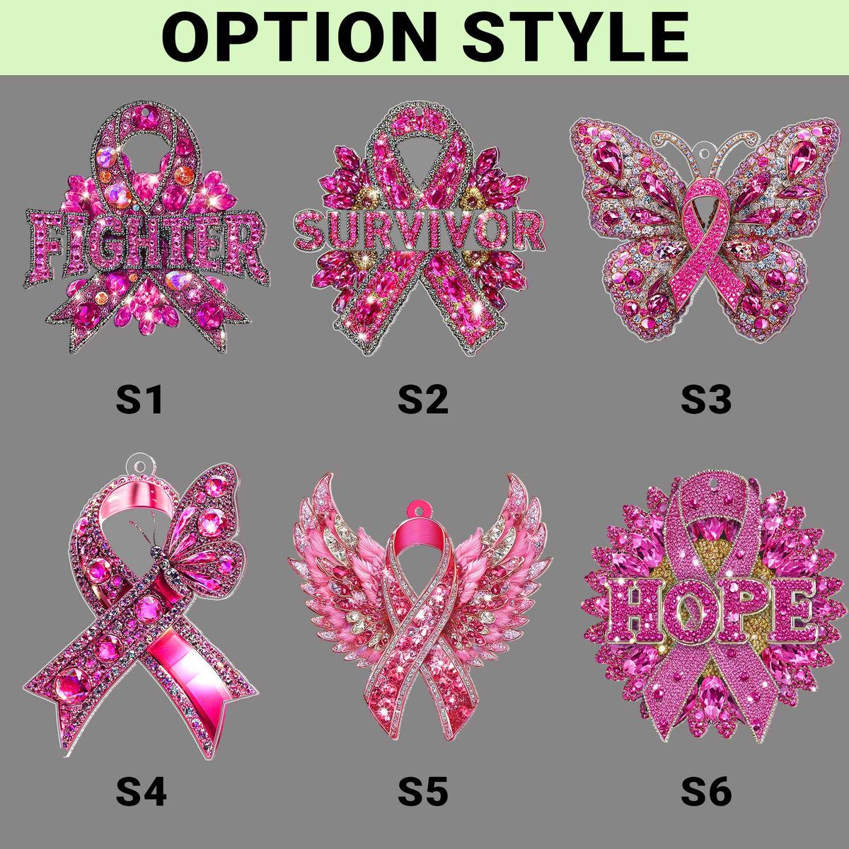 Pink Ribbon Wing Acrylic Ornament, Christmas Breast Cancer Ornament, Breast Cancer Fighter Ornament, Breast Cancer Survivor Decor