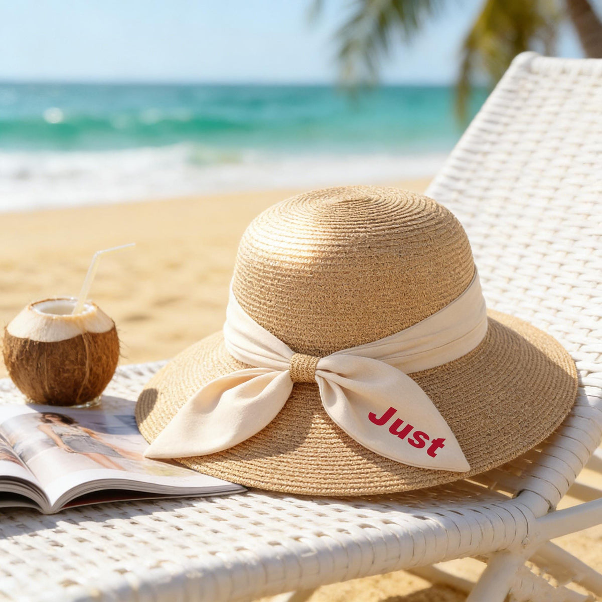 Personalized Straw Sun Hat with Embroidered Ribbon - Gift For Daughter, Mom, Grandma
