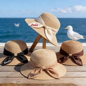 Personalized Straw Sun Hat with Embroidered Ribbon - Gift For Daughter, Mom, Grandma