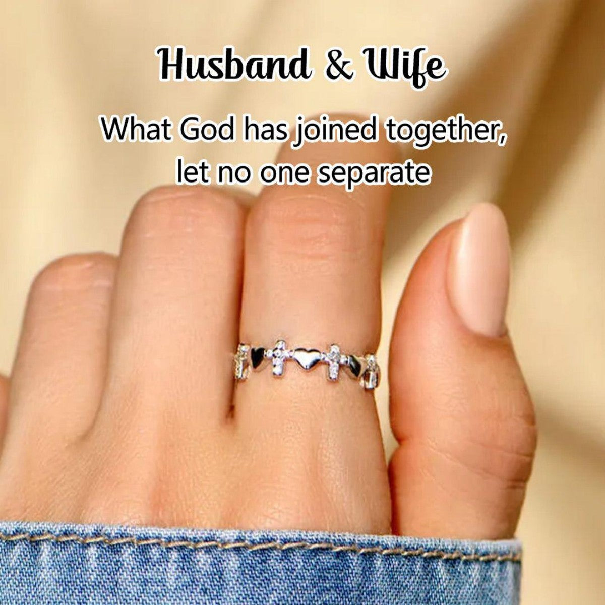 For Love - Husband & Wife Heart Cross Ring