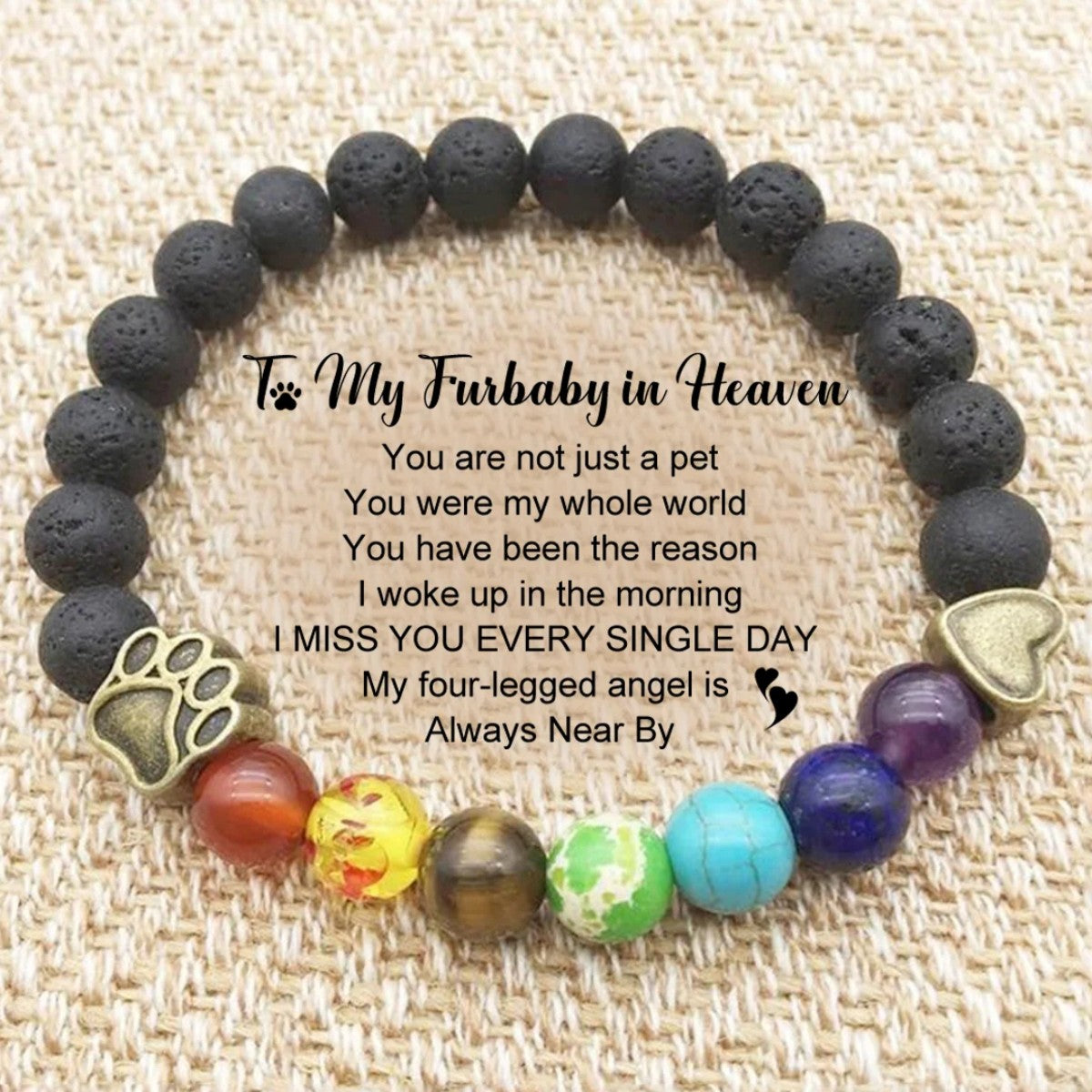 To My Furbaby in Heaven-Rainbow Heart Paw Print Beaded Bracelet