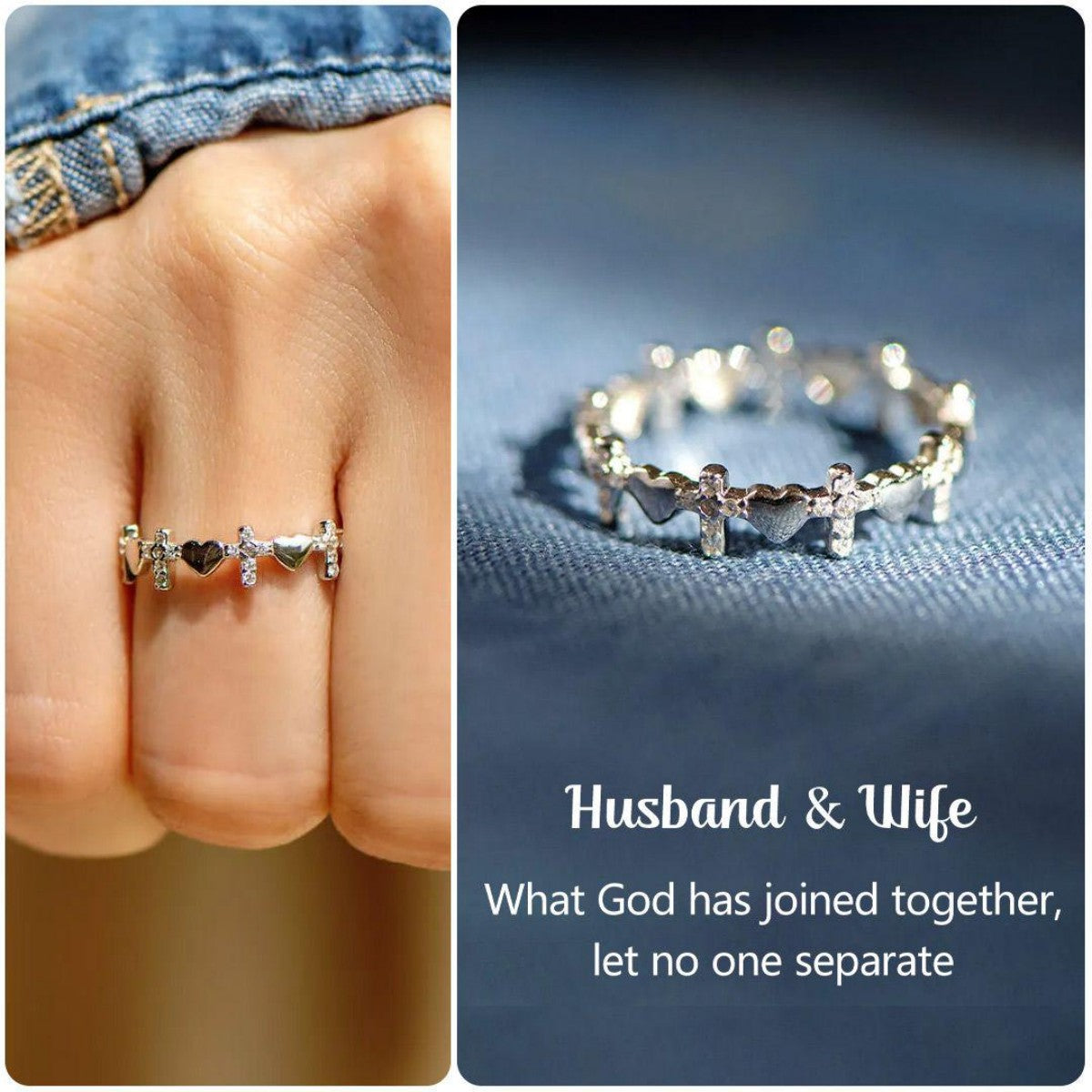 For Love - Husband & Wife Heart Cross Ring