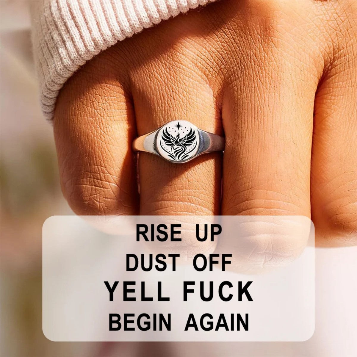 Rise Up Dust Off Phoenix Signet Round Ring