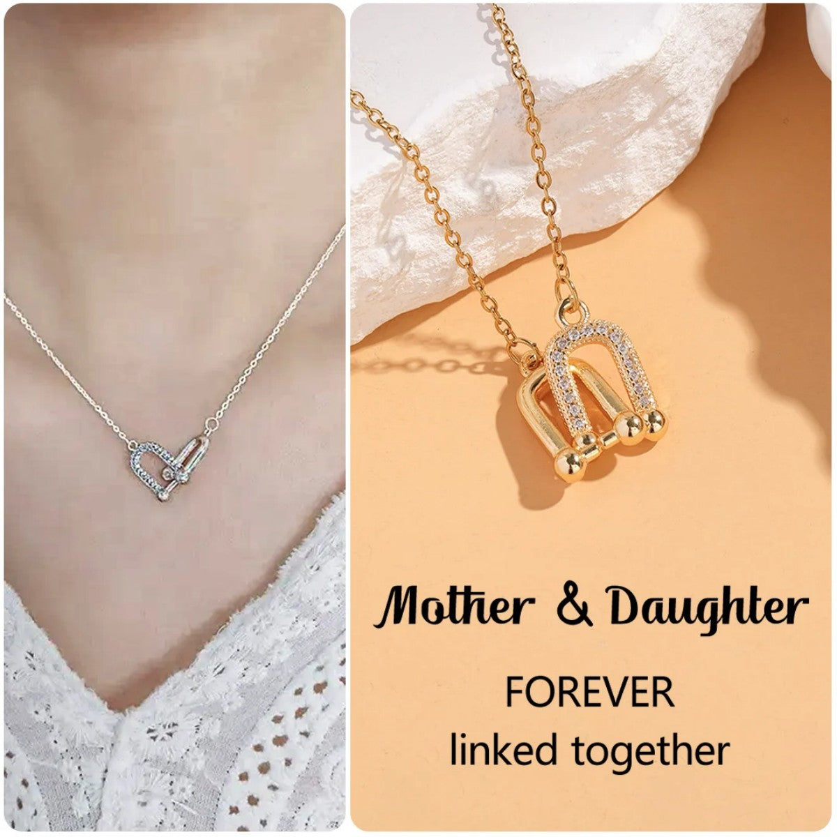 Mother & Daughter Interlocking Horseshoe Buckle Necklace