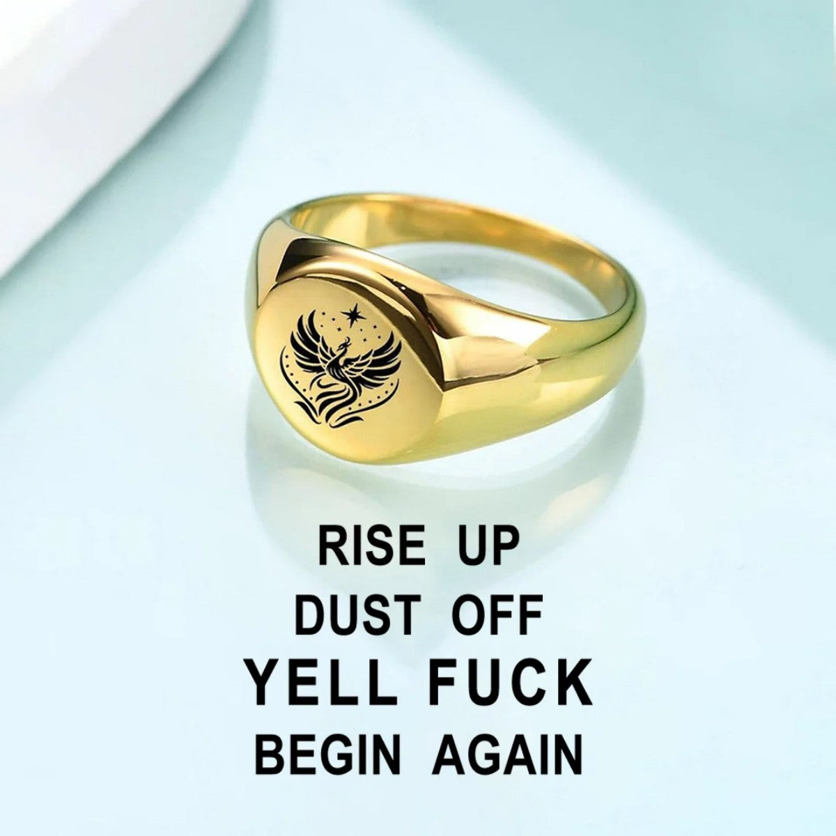Rise Up Dust Off Phoenix Signet Round Ring