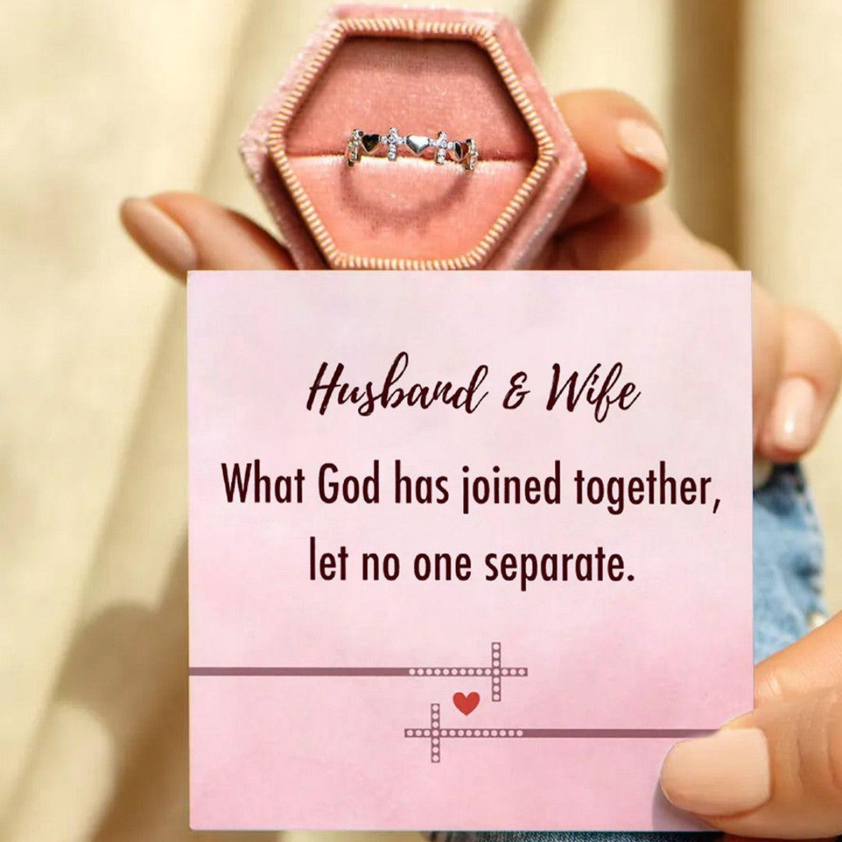 For Love - Husband & Wife Heart Cross Ring