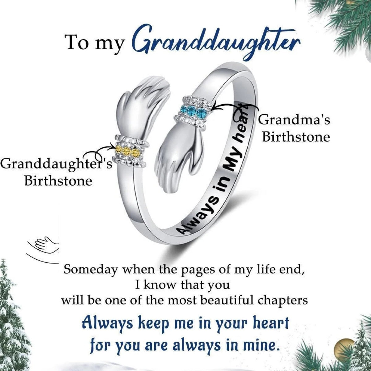 For Granddaughter - Always Keep Me In Your Heart Custom Birthstone Hug Ring