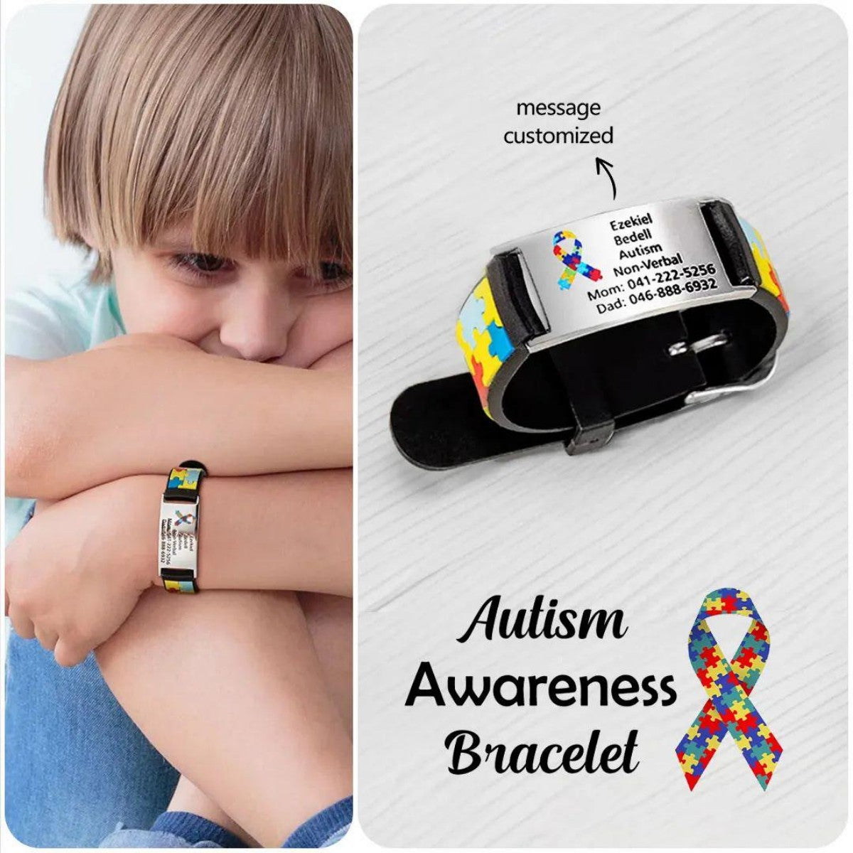 Autism Awareness-Customized info wristbands for autistic children