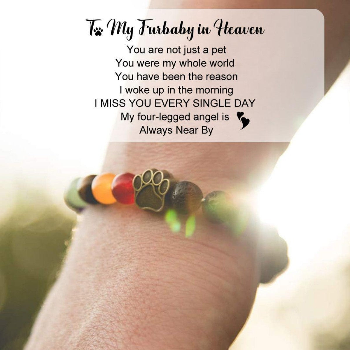 To My Furbaby in Heaven-Rainbow Heart Paw Print Beaded Bracelet