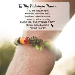 To My Furbaby in Heaven-Rainbow Heart Paw Print Beaded Bracelet