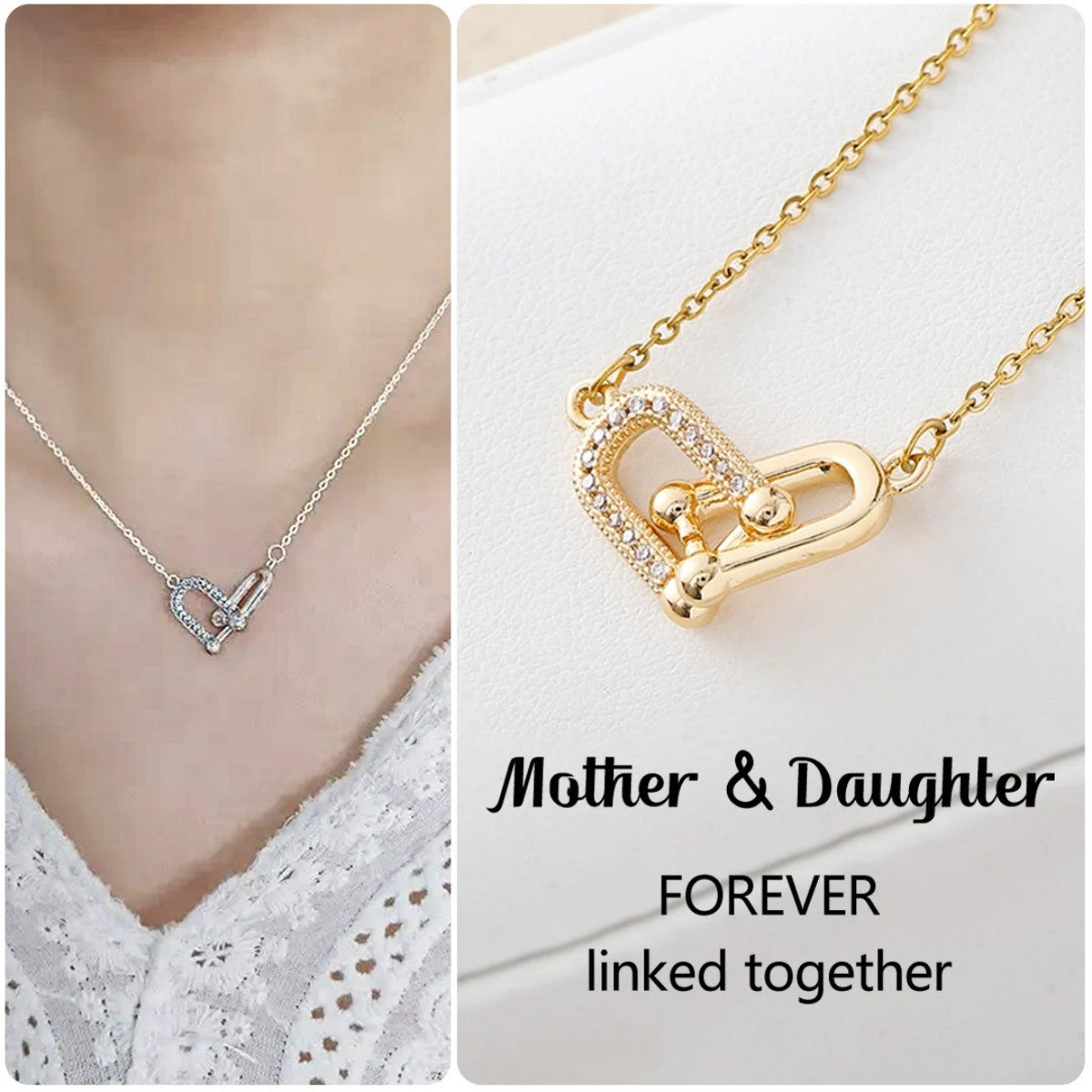 Mother & Daughter Interlocking Horseshoe Buckle Necklace