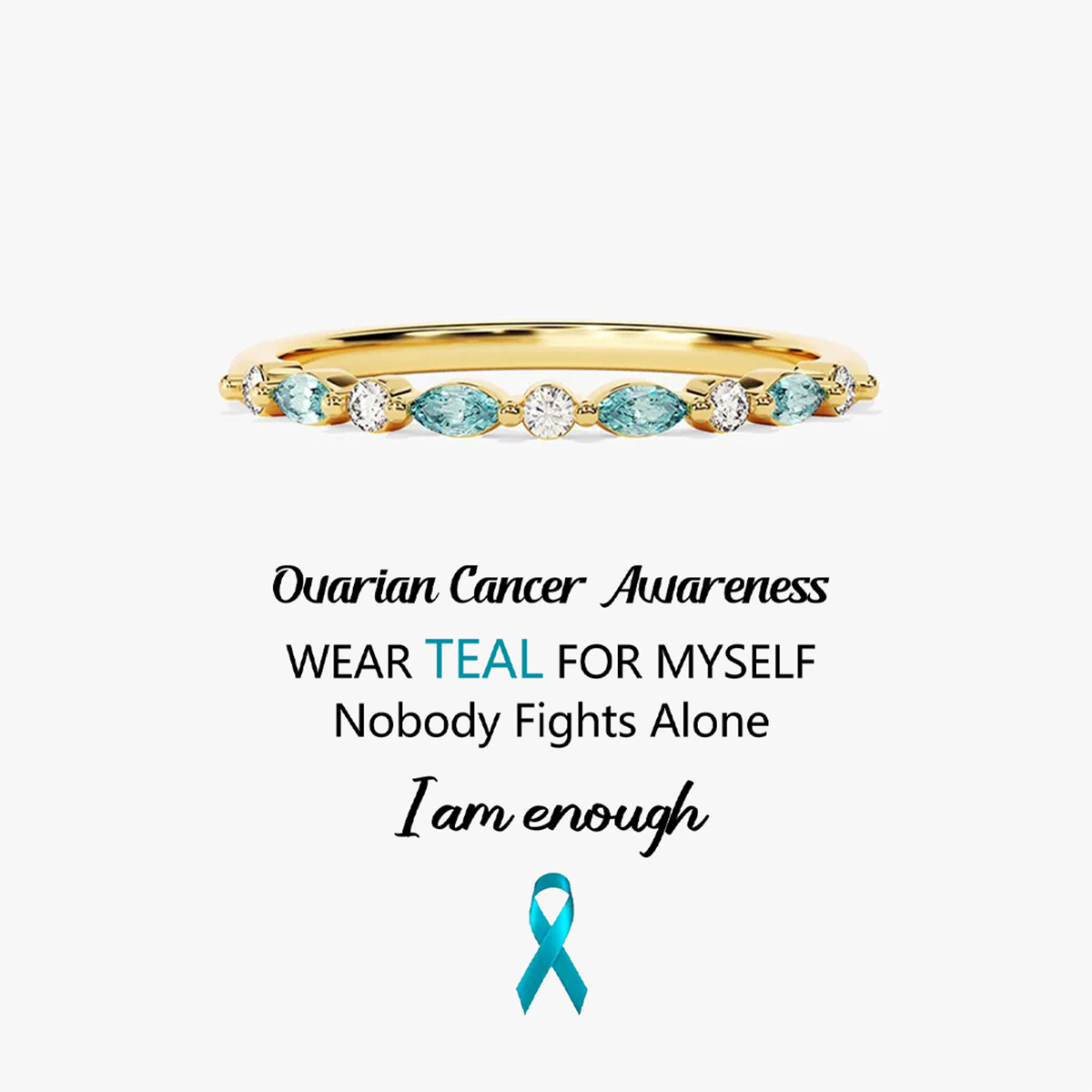 Ovarian Cancer Awareness-Cyan Diamond Thin Ring
