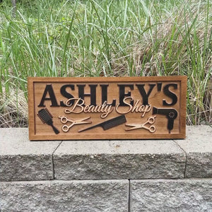 Personalized Beauty Salon 2-Layer Wood Sign - Gift For Barber,Hairdresser