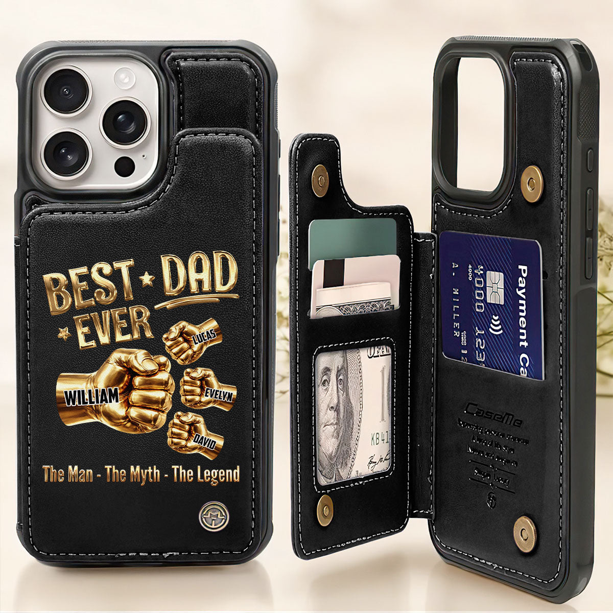 Best Dad Ever - Personalized Leather Flip Wallet Phone Case
