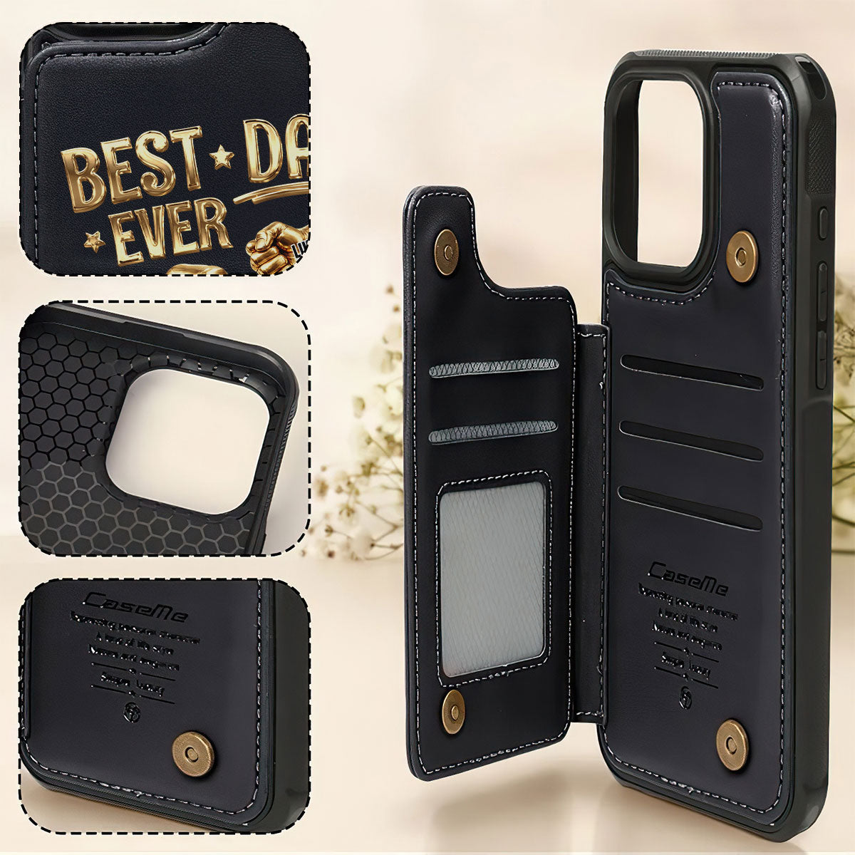 Best Dad Ever - Personalized Leather Flip Wallet Phone Case
