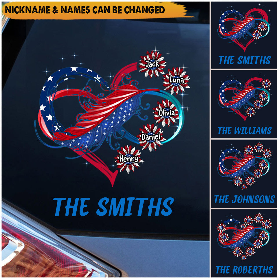 American Heart Infinite Love Custom Nickname Family Name July 4th Independence Day Gift Decal