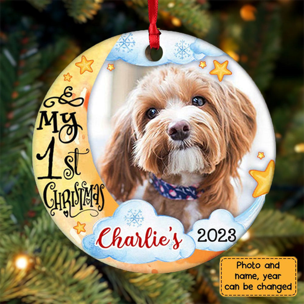 My First Christmas Dog Photo Personalized Circle Ornament