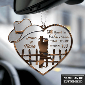 Couple Cowboy And Cowgirl God Blessed Personalized Car Hang Ornament