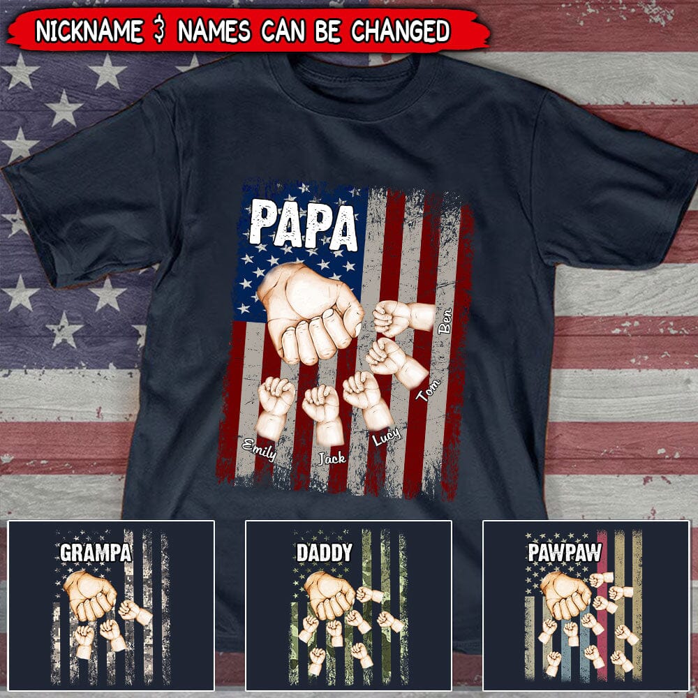 Papa Dad Hand Flag With Kids, Perfect Gift For Father's Day Personalized Shirt