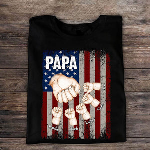 Papa Dad Hand Flag With Kids, Perfect Gift For Father's Day Personalized Shirt
