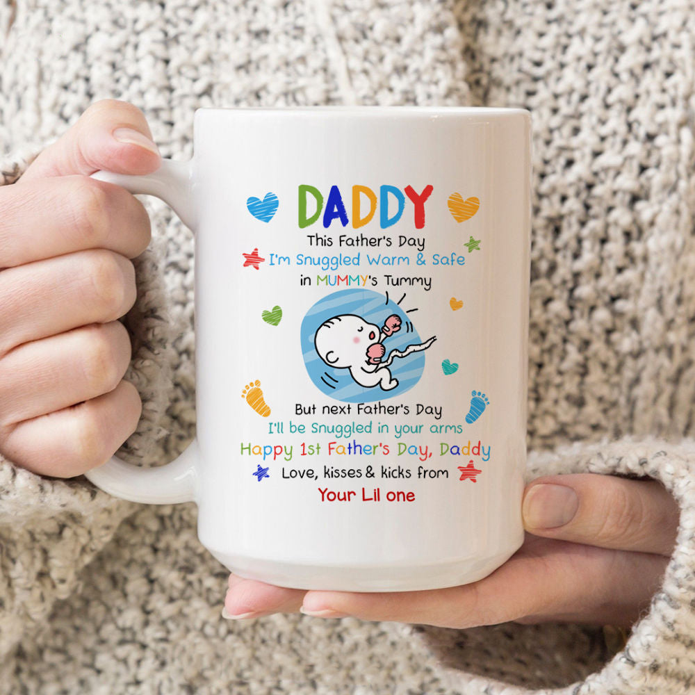 From The Bump - Daddy, This Father's Day I'm Snuggled Warm & Safe In Mummy's Tummy - Personalized Mug