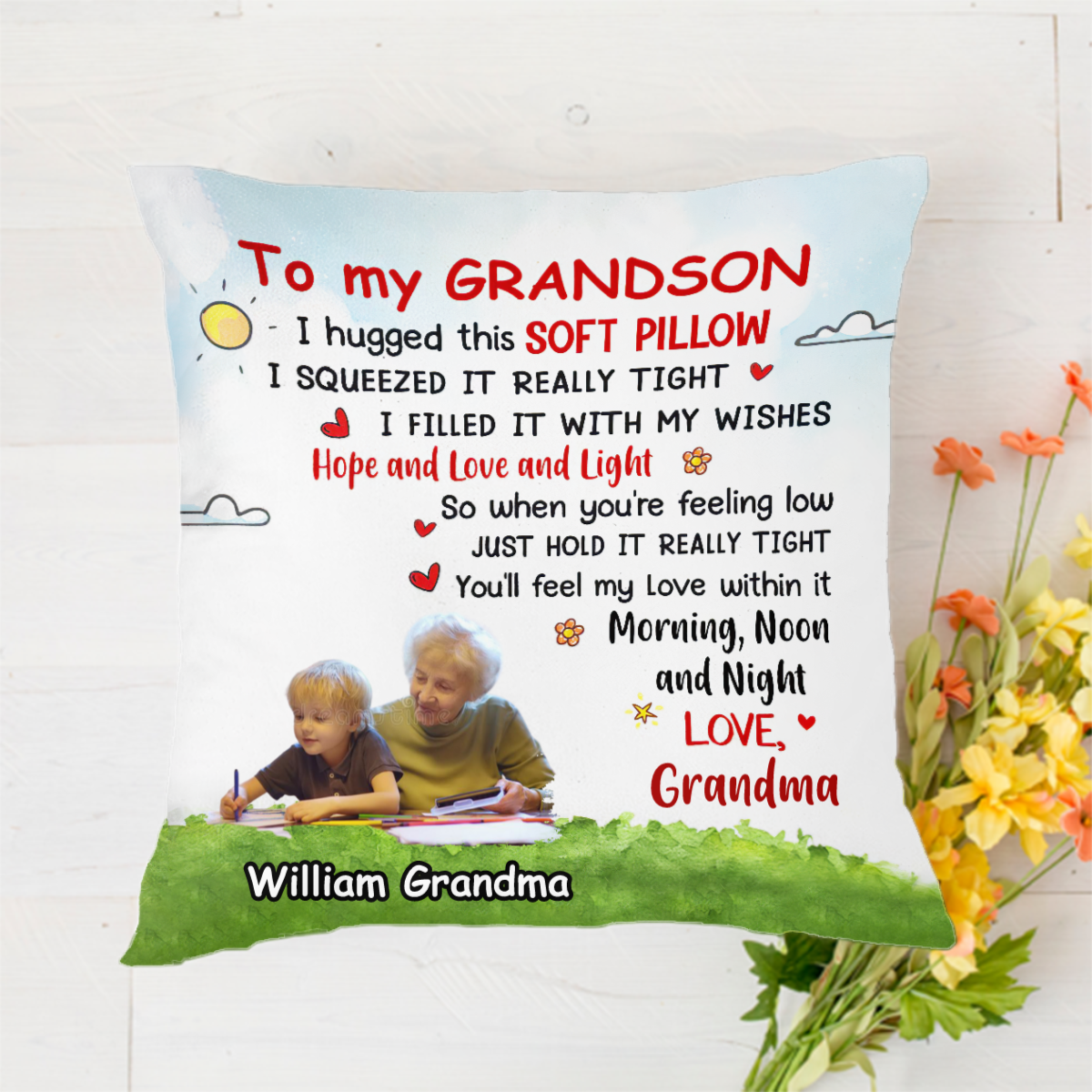 To Granddaughter Grandson Personalized Photo Pillow
