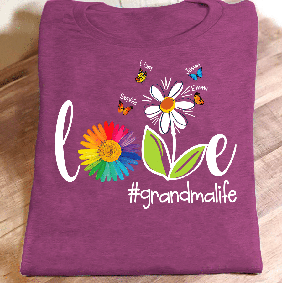 Love Grandma Life Butterfly Personalized T-shirt