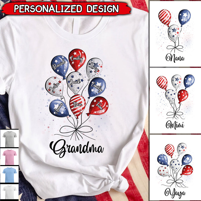 Grandma Auntie Mom Little Balloon Kids American Flag Pattern Personalized Shirt