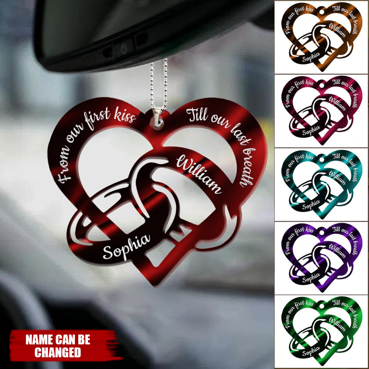 From Our First Kiss Till Our Last Breath Couple Rings Personalized Car Hang Ornament