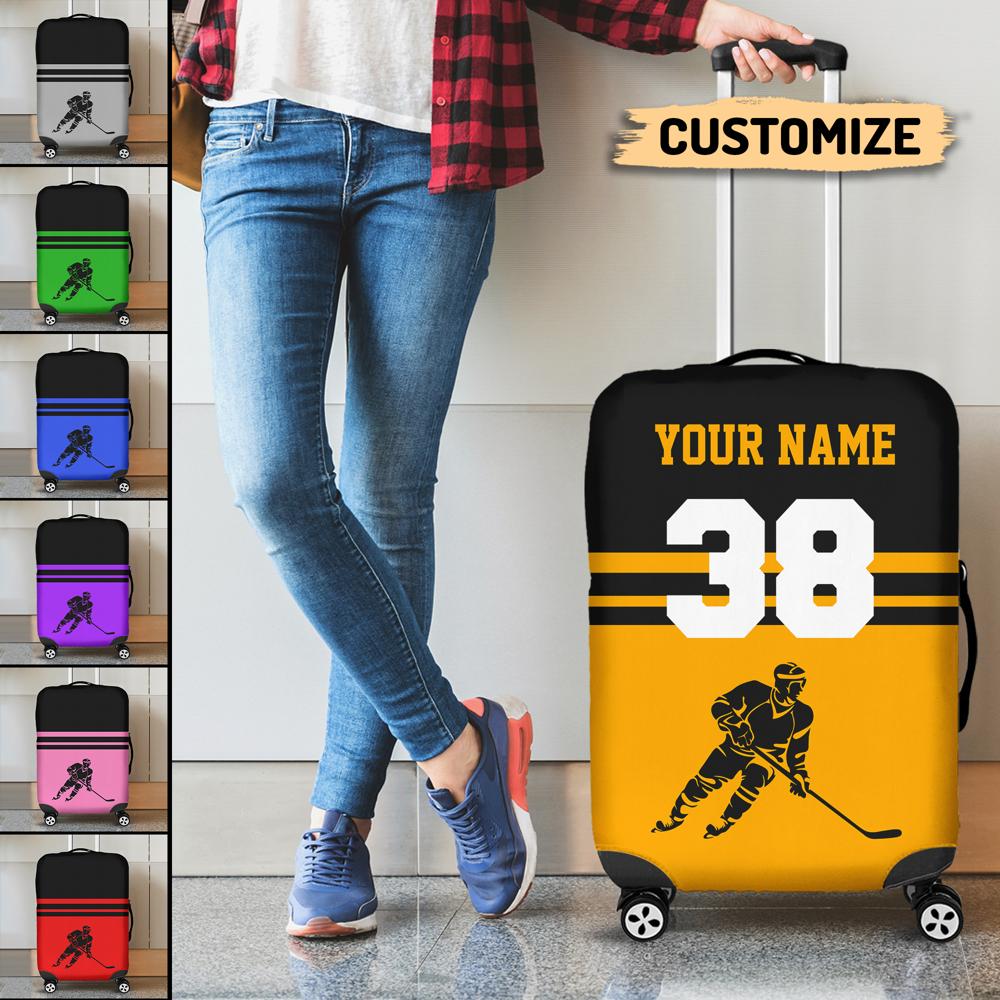 Simply Love Hockey Multicolor Personalized Luggage Cover