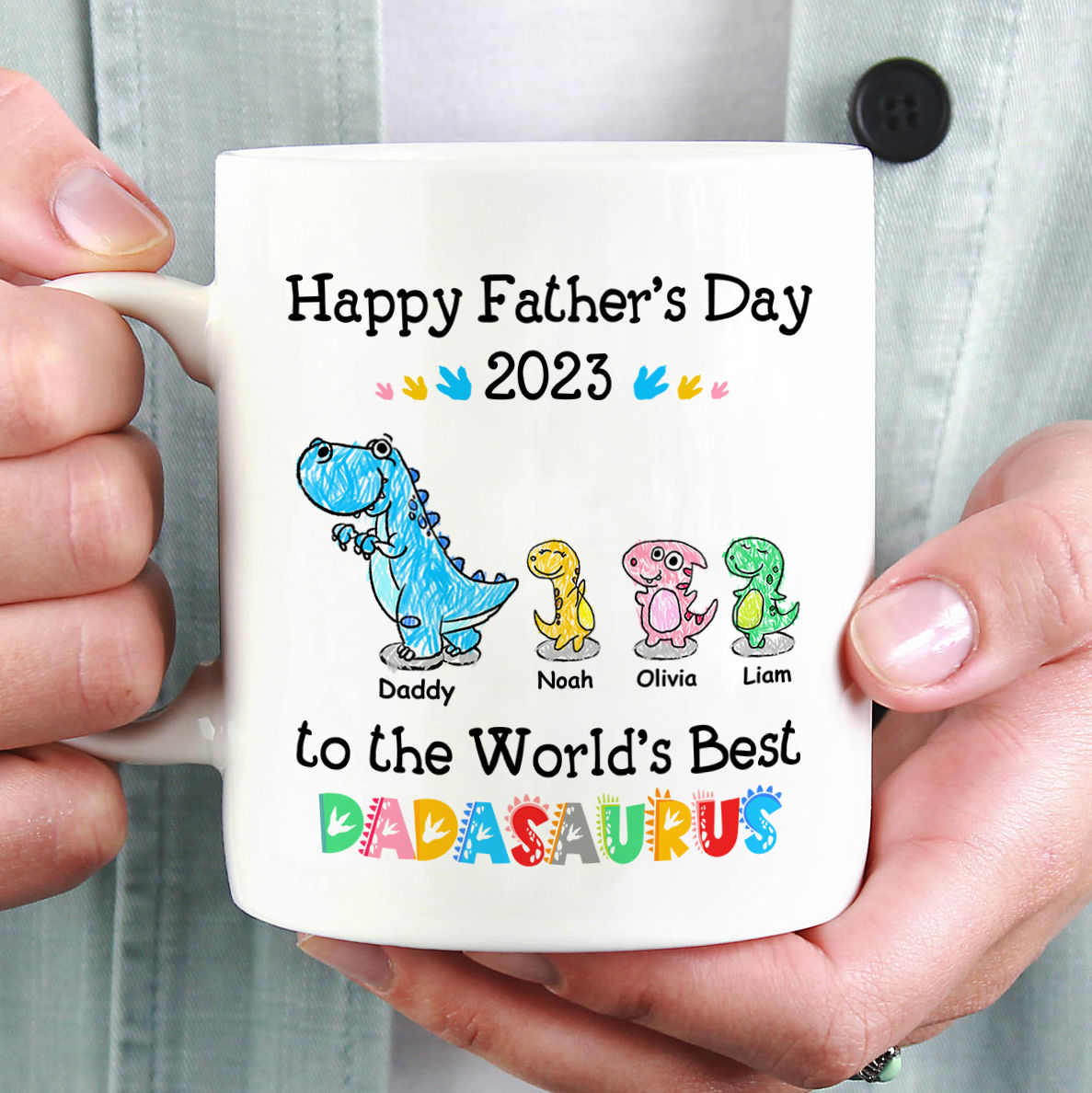 Father's Day Gift - Happy Father's Day to the world's Best Dadasaurus 2023 - Personalized Mug