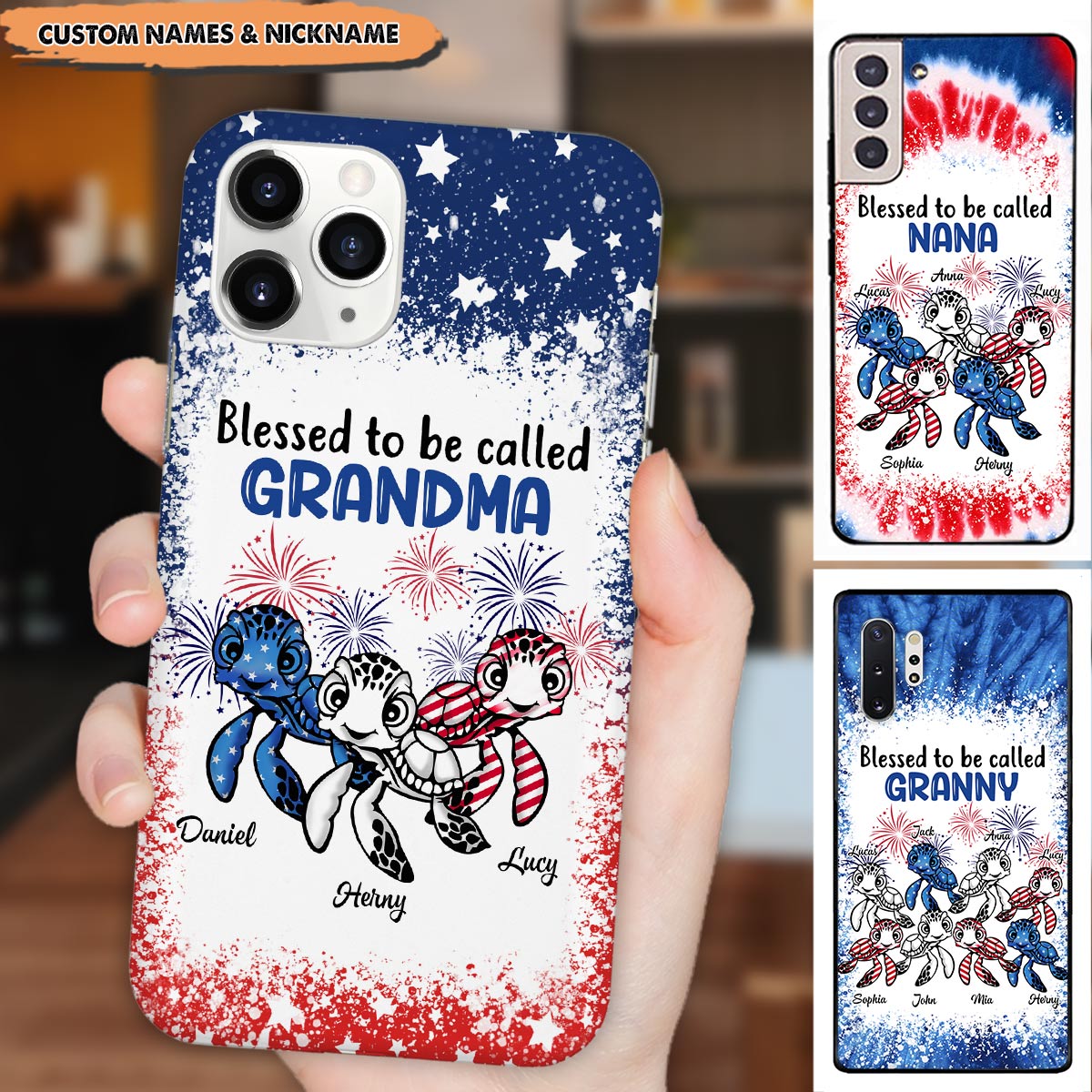 USA July 4th Grandma Mom Turtle Custom Nickname Names Independence Day Gift Phone case