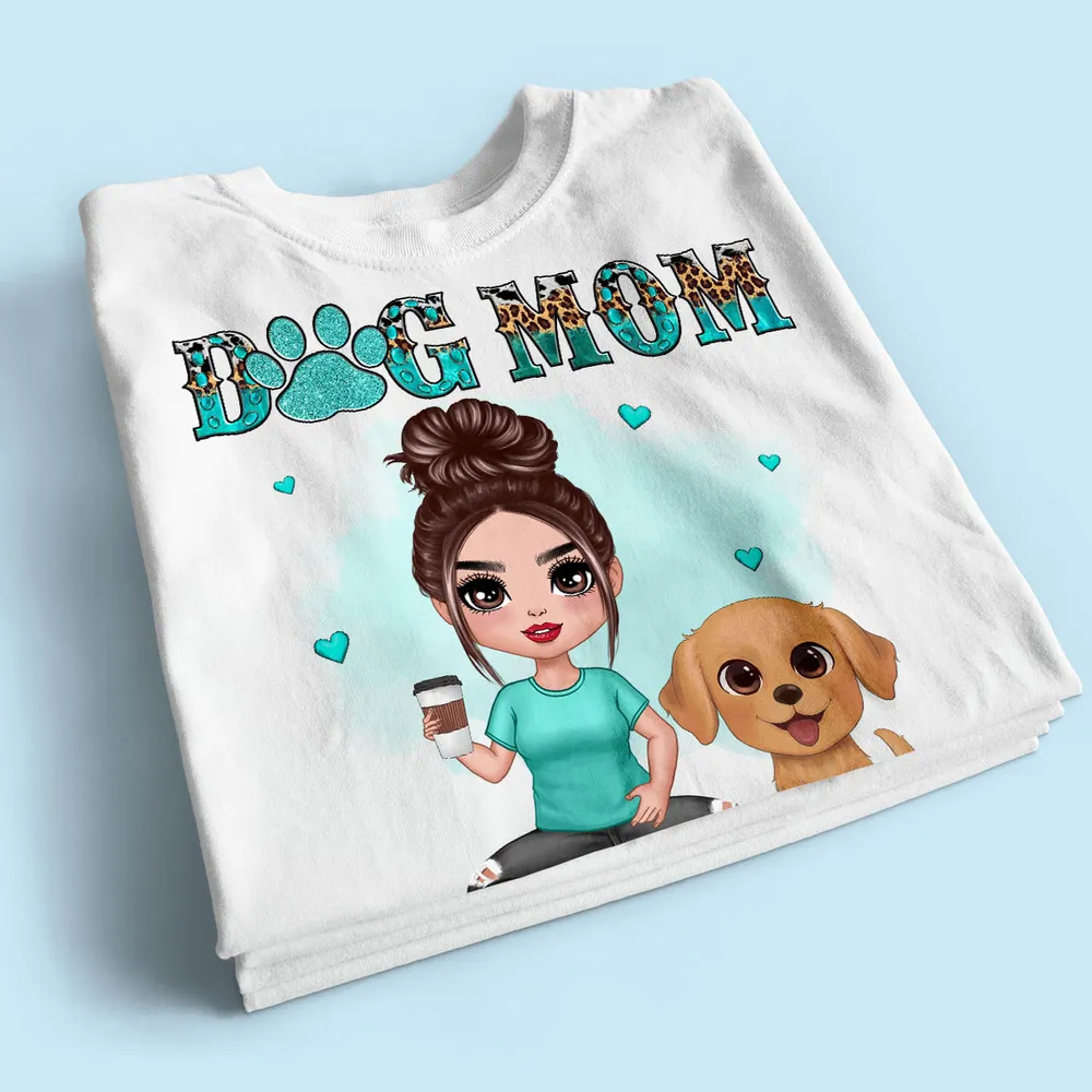 Watercolor Cute Dogs Teal And Leopard Dog Mom Personalized Shirt - Gift For Dog lover