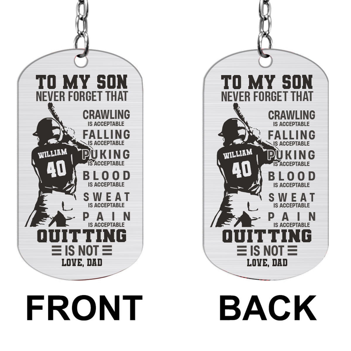 To My Son Crawling Is Acceptable - Personalized Baseball Stainless Steel Keychain